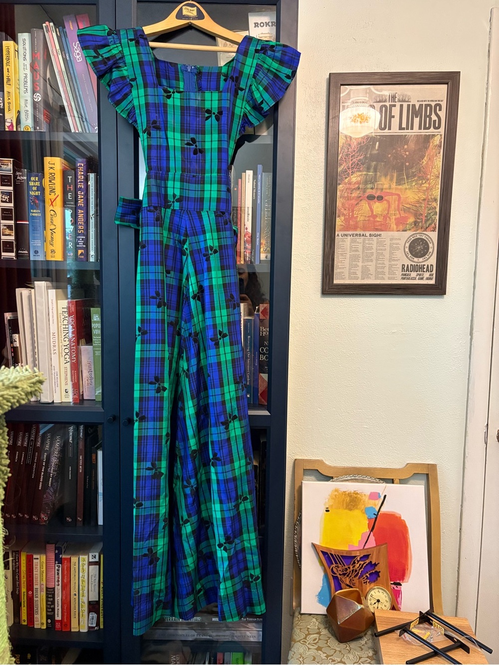 Green & Blue Plaid Ruffle Vintage Dress